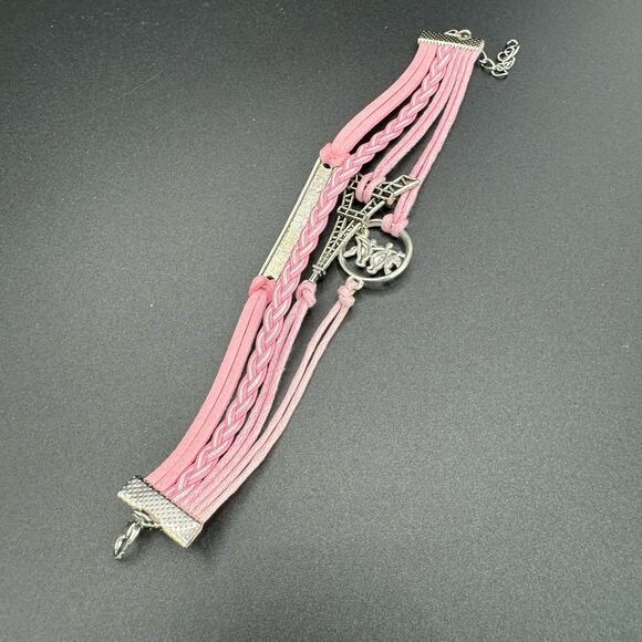 New Pink Braided Leather "Where There's A Will There's A Way" Bracelet - Picture 7 of 7